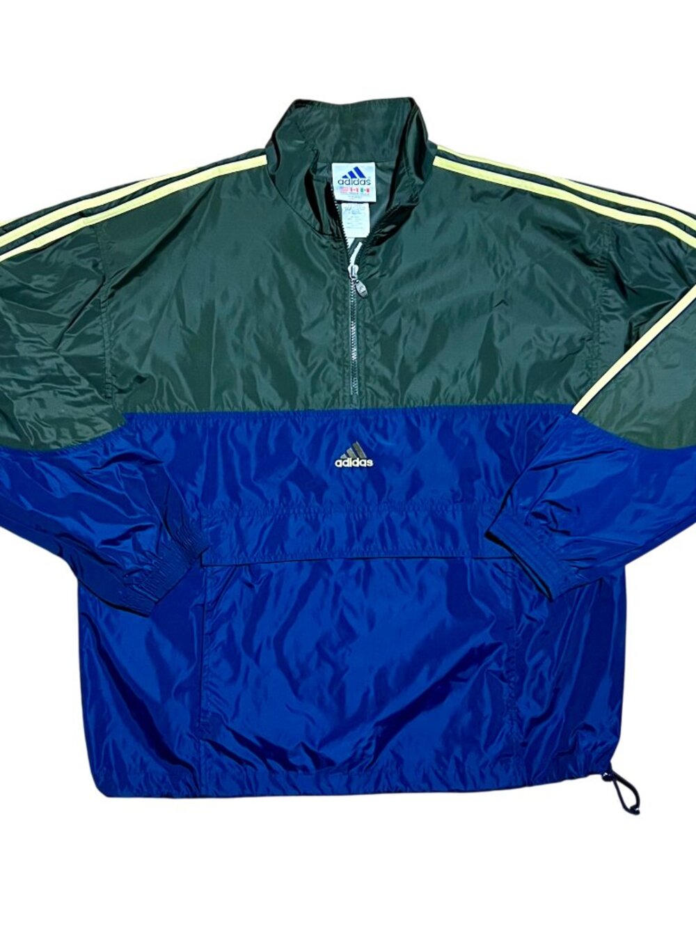 Adidas Vintage 90s Colorblock Half Zip Green & Blue Windbreaker, Men's Large